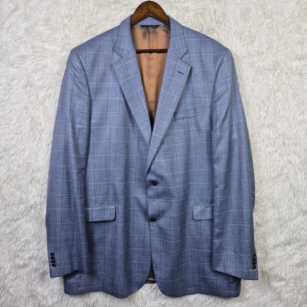 Jack Victor Luxor Loro Piana Blue Plaid Wool Linen Silk Sport Coat Blazer 48L/XL